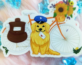 Golden Retriever Bike Postie and Summer Floral Clear Vinyl Sticker