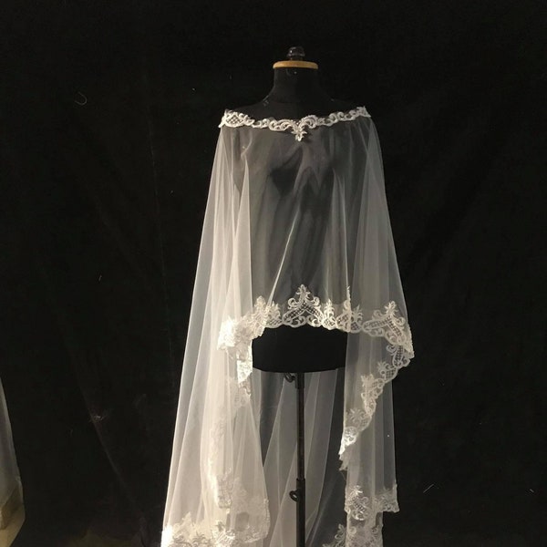Bridal Cape veil, Lace Cape veil, Wedding cape veil for bride, cover up cape veil, off shoulder cape veil lace edge