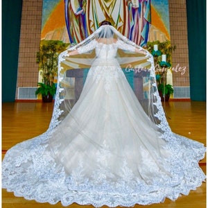 Wedding Veil lace edge, Veil light ivory lace, Veil one tier royal lace, white lace veil, champagne Veil With lace,  Long custom Bridal Veil