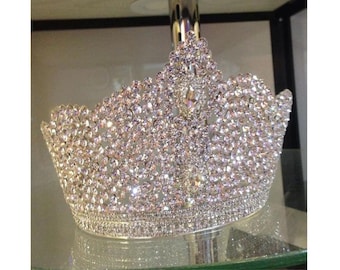 Wedding tiara crown, Crystals Silver Crown, Gold crystals set wedding crown vintage, Rhinestones Tiara Queens Crown for bride