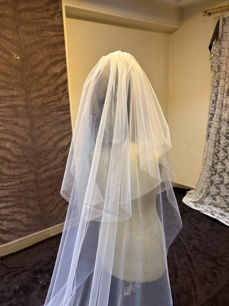 Borde de lápiz Velo suave Velo de novia de boda Marfil Velo de lápiz Velo de novia Codo Punta de los dedos Capilla Longitud de la catedral v imagen 11