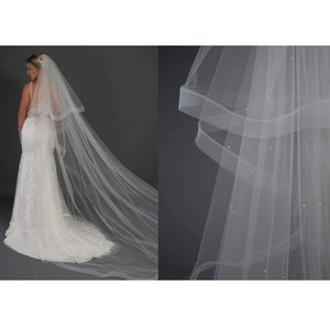 Horsehair veil wedding veil with horsehair trim 2 tier veil fingertip length blusher veil with 1" horsehair trim