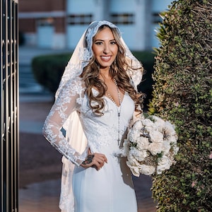 mantilla fingertip Veil lace, Fingertip lace veil, Lace trim Veil, 1 layer Lace Veil Cathedral, Ivory Lace Veil, white mantilla veil