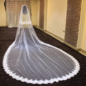 bridal Veil with blusher, Wedding Veil Two tier lace trim, Lace Veil 2 Layers, 2 tier lace veil, two layers lace veil, Church long lace veil