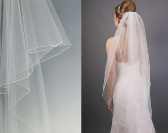 simple Veil, 1 tier plain wedding Veil light ivory, Pencil plain bridal Veil Elbow, Chapel white veil, Cathedral length veil with comb