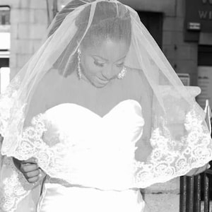 Lace veil 2 Tiers, Bridal Veil Blusher Lace edge, 2 Layers wedding veil lace trim, ivory lace veil, veil lace Edge with blusher, Long veil