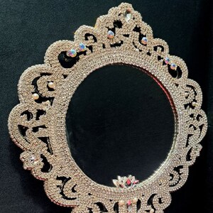 Vintage hand mirror, French Hand Mirror, Hand-mirror Framed in rhinestones, Baroque hand mirror with handle, Antique vanity decor image 2