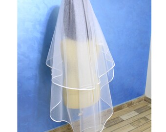 Bridal veil glitter, white veil 2 layer Satin ribbon , Glitter Veil Double layer, shinny veil 2 layer, Blusher glitter veil, veil Satin edge