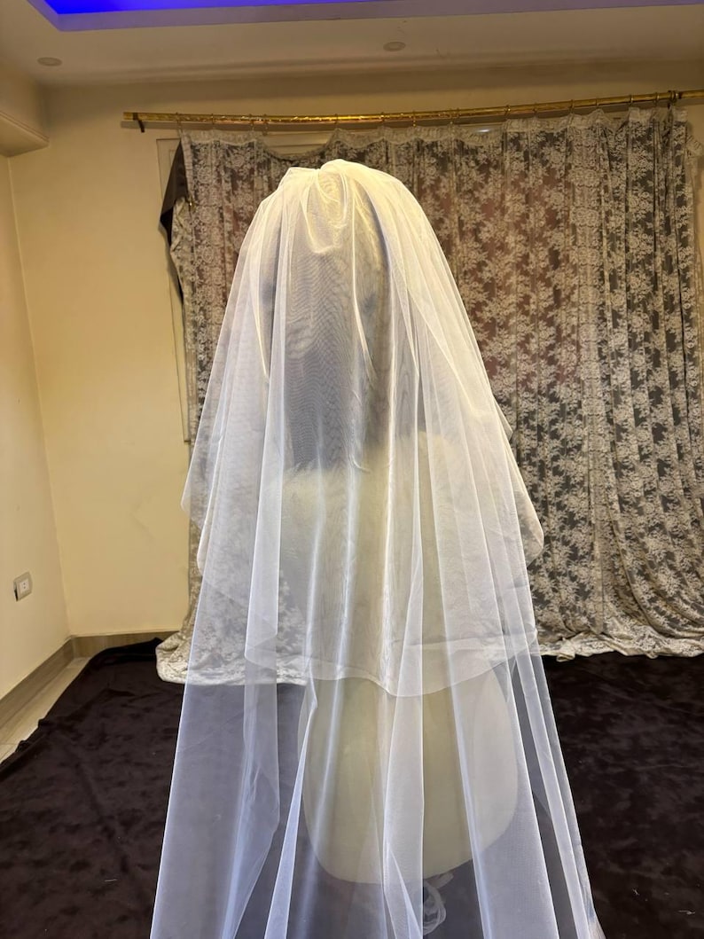 Borde de lápiz Velo suave Velo de novia de boda Marfil Velo de lápiz Velo de novia Codo Punta de los dedos Capilla Longitud de la catedral v imagen 9