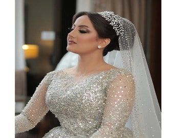 Royal Length Bling Lace Veil, Rhinestone Veil, Long  display picture 2