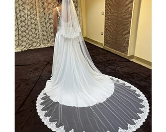 Wedding Veil with lace, bridal veil 2 Tier, Wedding Veil blusher, 2 tier Veil ivory lace veil, lace bridal veil, Veil with blusher