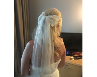 Fiocco per capelli da sposa, fiocco in tulle di perle, fiocco da sposa, fiocco scintillante per la sposa