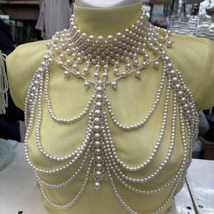 Handmade Pearl Body Chain, Bridal Body Top, Bikini Jewelry, Pearls Body Chain Bra, Shoulder Necklaces Bra, Pearl Cape, Wedding Jewelry cape