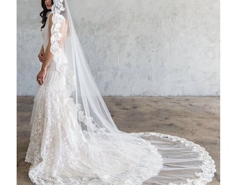 Velo de encaje mantilla, velo catedral blanco, velo de encaje marfil, velo mantilla blanco, velo mantilla de encaje, velo capilla de encaje, velo a medida