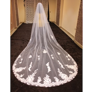 Mantilla Bridal veil, cathedral wedding veil, wedding veil with blusher, chapel champagne veil, Royal lace Edge Veil, ivory lace veil