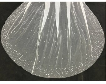wedding veil with pearls Edge, Bridal veil with two sizes of pearls, 1 Single layer Veil 120'' length white color veil, Pearls veil