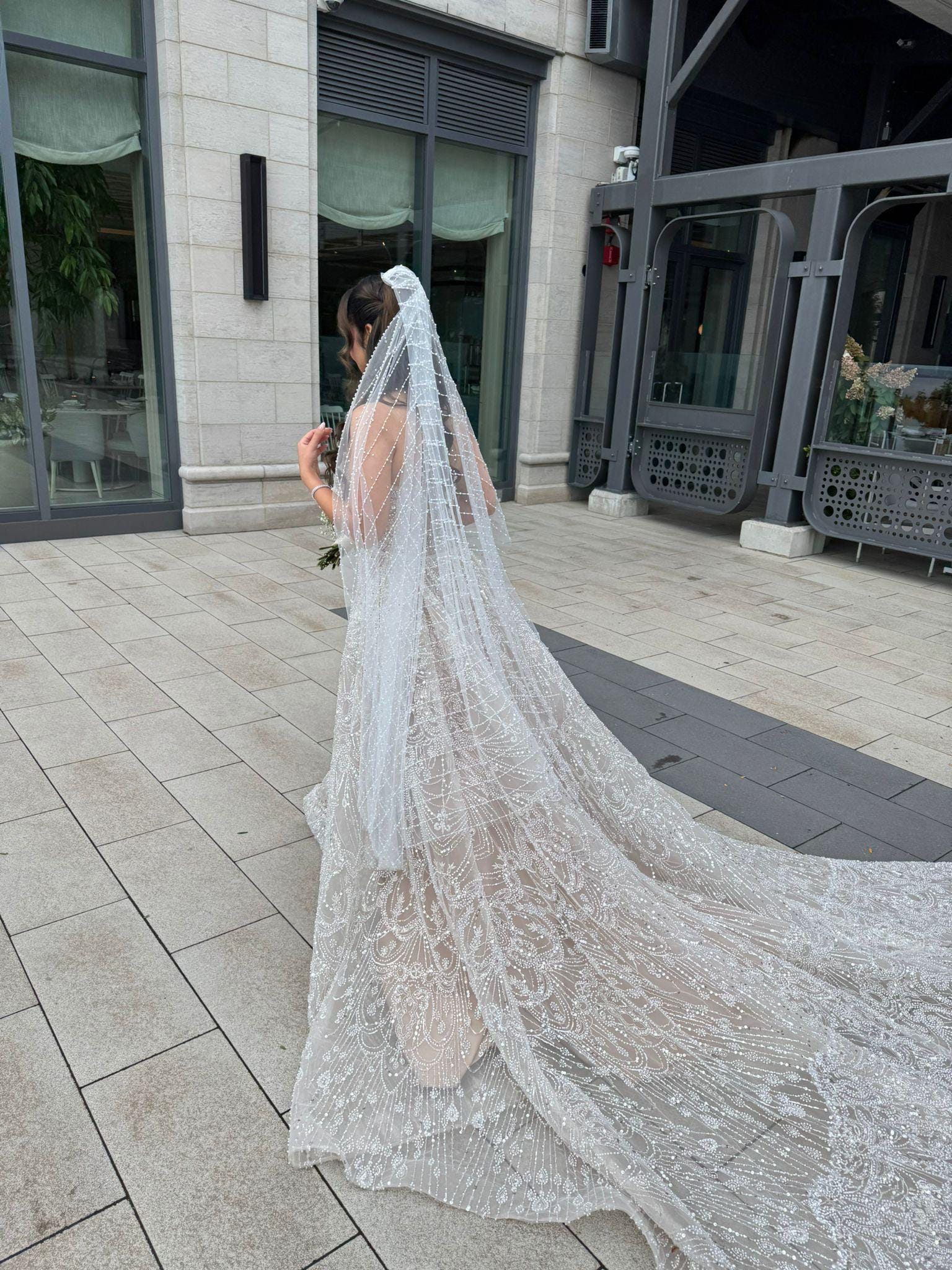 Beaded Veil Silver Beads, Wedding Veil With Beads, Pearls  display picture 2