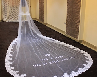 Lace Bespoke Veil Embroidery, Church Veil for Bride, Lace embroidery veil,  simple monogram veil, Bride word Veil For wedding