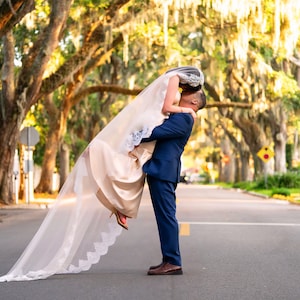 Mantilla lace veil, Cathedral Bridal Veil, Chapel Veil With Lace , Mantilla wedding veil, 1 tier veil lace edge drop