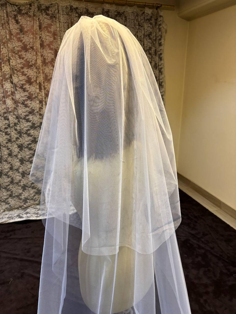 Borde de lápiz Velo suave Velo de novia de boda Marfil Velo de lápiz Velo de novia Codo Punta de los dedos Capilla Longitud de la catedral v imagen 13