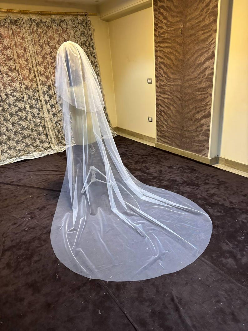 Borde de lápiz Velo suave Velo de novia de boda Marfil Velo de lápiz Velo de novia Codo Punta de los dedos Capilla Longitud de la catedral v imagen 12