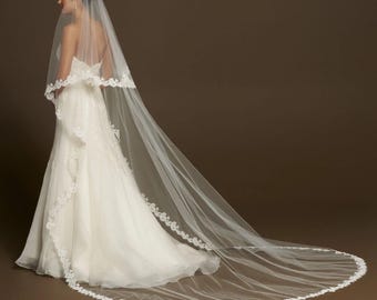 bridal veil with blusher, Two tiers lace Veil, 2 Layers veil with lace trim, soft tulle lace veil, two layers lace edge veil, blusher veil