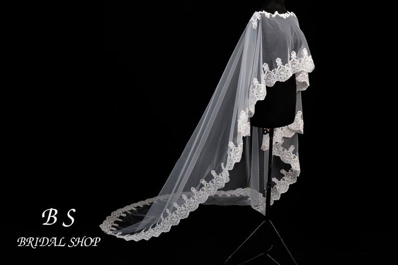 Bridal Lace Cape Veil Wedding Cathedral Cape Veil White off Etsy