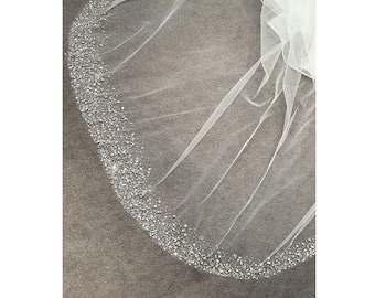 Piedras del velo de la catedral, velo de borde de cristal, velo de abalorios de la catedral, velo de cristal de capilla, velo de novia real,