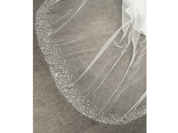 Rhinestones cathedral veil, crystal Edge Veil, cathedral silver Perfect Bridal Ivory Single Tier Pearl and Crystal Edge  main image 3