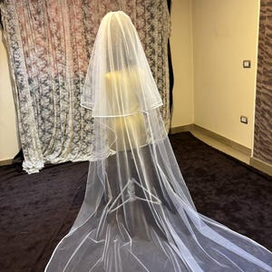 Bridal Veil Satin ribbon, Veil Double Tiers Satin Trim, White Veil satin ribbon edge, Fingertip veil satin Trim, Cathedral satin veil