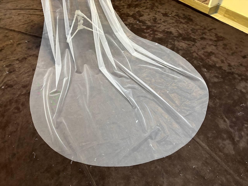 Borde de lápiz Velo suave Velo de novia de boda Marfil Velo de lápiz Velo de novia Codo Punta de los dedos Capilla Longitud de la catedral v imagen 4