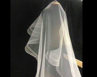 Horsehair Veil, Double Ribbon Edge, white Double Horsehair Veil, Cathedral Horsehair veil, Horsehair Drop Veil, ivory boho Horsehair veil,