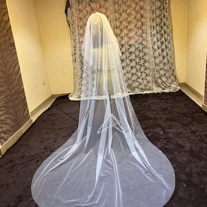 Borde de lápiz Velo suave Velo de novia de boda Marfil Velo de lápiz Velo de novia Codo Punta de los dedos Capilla Longitud de la catedral v imagen 8