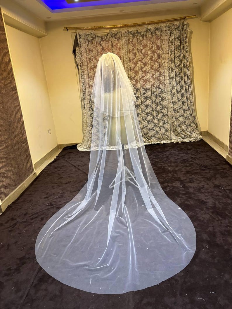 Borde de lápiz Velo suave Velo de novia de boda Marfil Velo de lápiz Velo de novia Codo Punta de los dedos Capilla Longitud de la catedral v imagen 8
