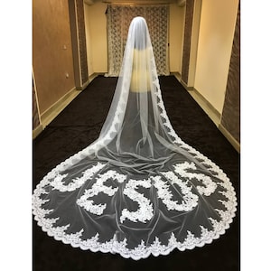 Bespoke Veil Embroidery, Church Veil for Bride, Jesus embroidery veil,  simple monogram veil, Jesus Word On Bride Veil For wedding