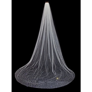 Rhinestones cathedral veil, pearls edge veil, pearls veil, crystal Edge Veil, cathedral Beads veil, chapel crystal veil, royal wedding veil,