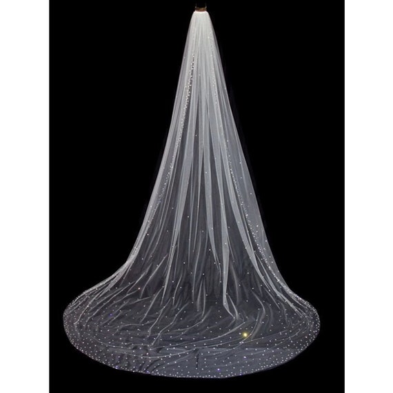 Rhinestones cathedral veil, crystal Edge Veil, cathedral silver Perfect Bridal Ivory Single Tier Pearl and Crystal Edge  main image 4