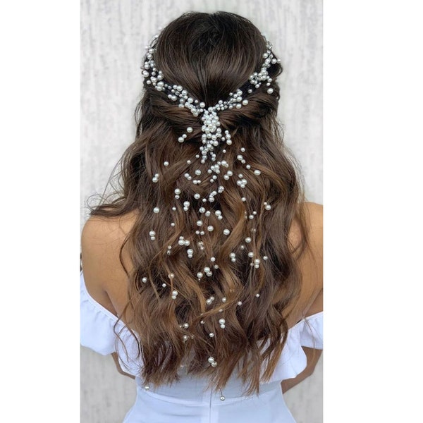 BRAUTPERLE STIRNBAND, Blumen Krone Halo Braut Kopfbedeckung, Perlen Hochzeit Stirnband Haarschmuck, einzigartige ungewöhnliche Handarbei