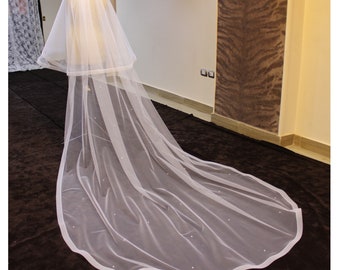 Horsehair white veil, wedding veil with horsehair trim, 2 Tier Blusher veil, light ivory blusher veil with 1" horsehair trim, Horsehair Edge