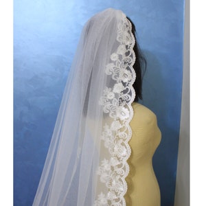 Bridal Lace Veil, Wedding lace veil, White cathedral lace veil, Vintage Lace veil, Chapel lace edge veil, custom veil