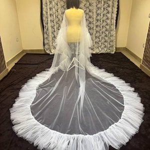 cape Ruffles veil, white veil cover up, Ivory cape Ruffle veil, White mantilla drop veil, Ruffles cover dress, chapel custom cape veil
