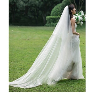 Simple plain Veil, Ivory cathedral veil, Two Layer veil Hand cut veil, pencil Cut Edge Wedding Veil, Plain Veil for bride