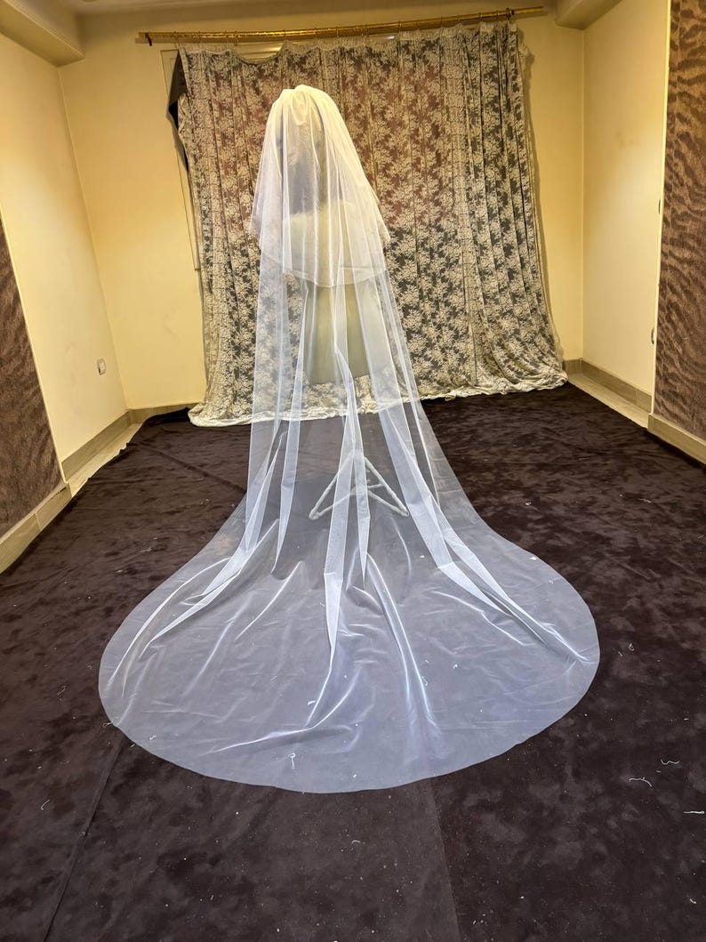 Borde de lápiz Velo suave Velo de novia de boda Marfil Velo de lápiz Velo de novia Codo Punta de los dedos Capilla Longitud de la catedral v imagen 17