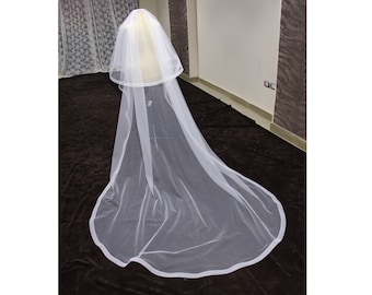 Horsehair veil, wedding veil with horsehair trim, 2 tier veil blusher Horsehair edge, Bridal veil with 1" horsehair trim