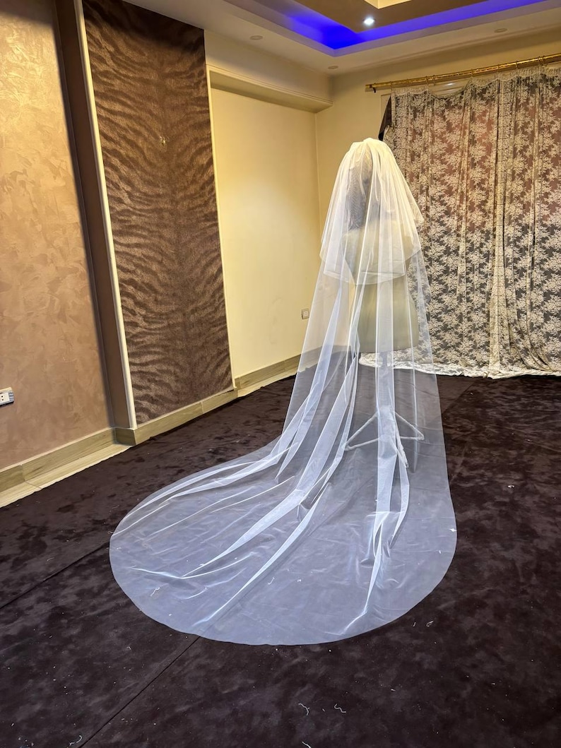 Borde de lápiz Velo suave Velo de novia de boda Marfil Velo de lápiz Velo de novia Codo Punta de los dedos Capilla Longitud de la catedral v imagen 6