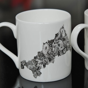 Tasse en Chine Cornwall Black and White Design.