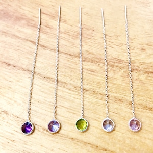 Sterling Silver Circle Threader Earrings, Crystal Gemstone Dangle
