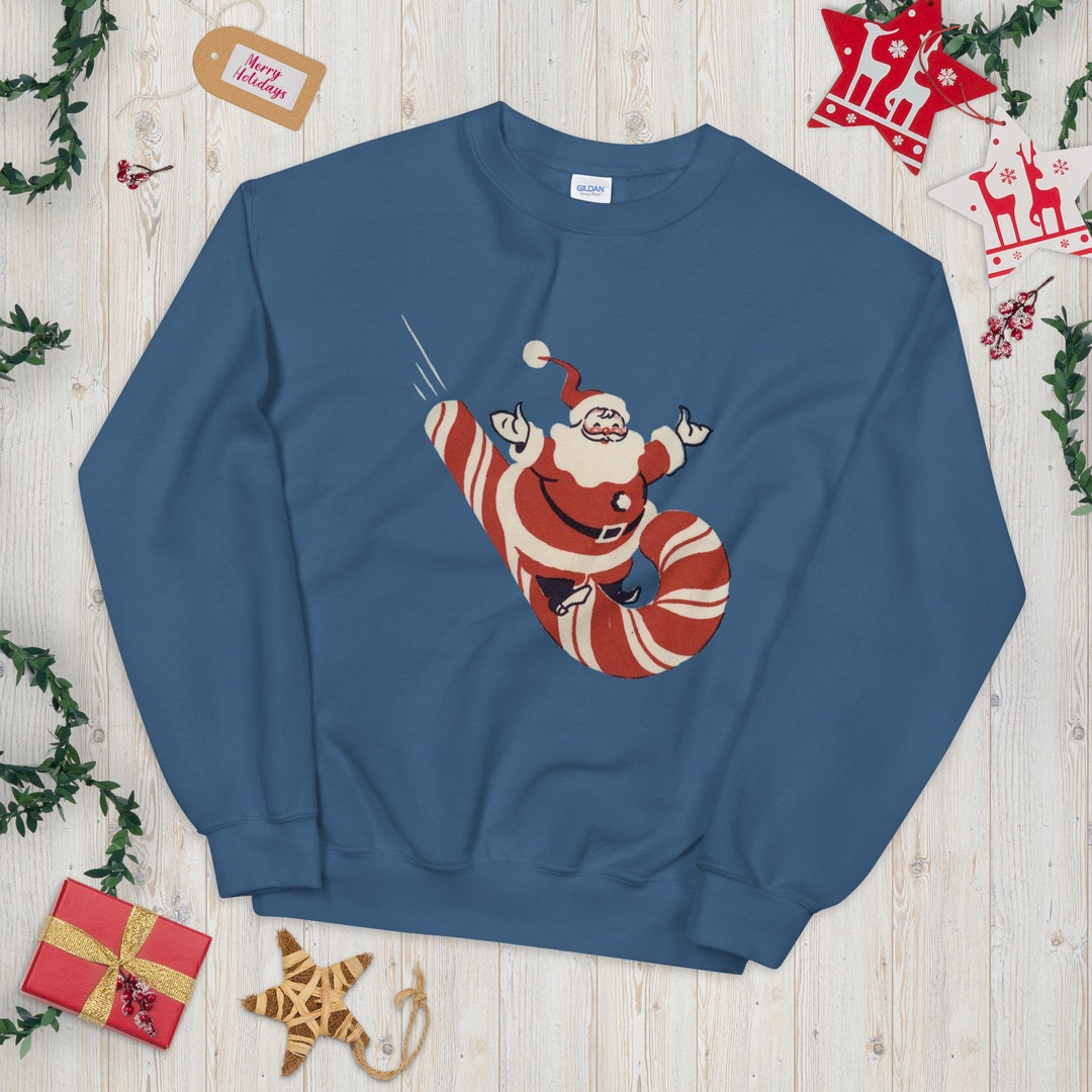 Santa Claus Riding on Candy Cane Unisex Sweatshirt Vintage - Etsy