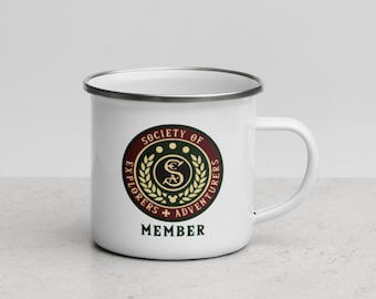 Society of Explorers and Adventurers Member - Enamel Mug - Coffee Tea Soup - Metal Camp Mug - SEA - Adventureland - Jungle Skippers Canteen