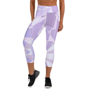 Purple Galactic Photo Wall - Womens Ladies Yoga Capri Cropped Leggings - All-Over Print - Inspired by Disney World Magic Kingdom - XS to XL